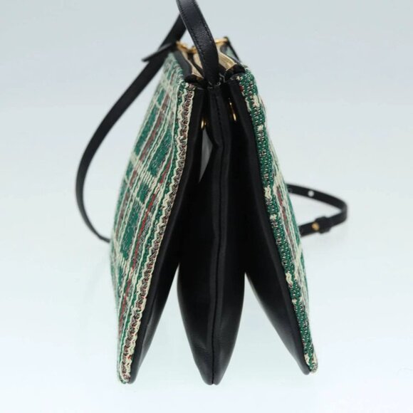 CELINE Trio Large Shoulder Bag Canvas Green Gold Auth 88114V - Picture 4 of 16